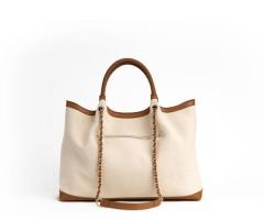 RUTH - Off White/Tan Vegan Canvas Tote
