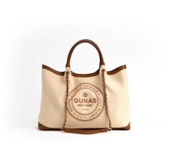 RUTH - Off White/Tan Vegan Canvas Tote - Image 3