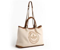 RUTH - Off White/Tan Vegan Canvas Tote - Image 4